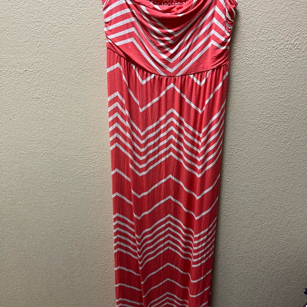 Coral and white maxi dress